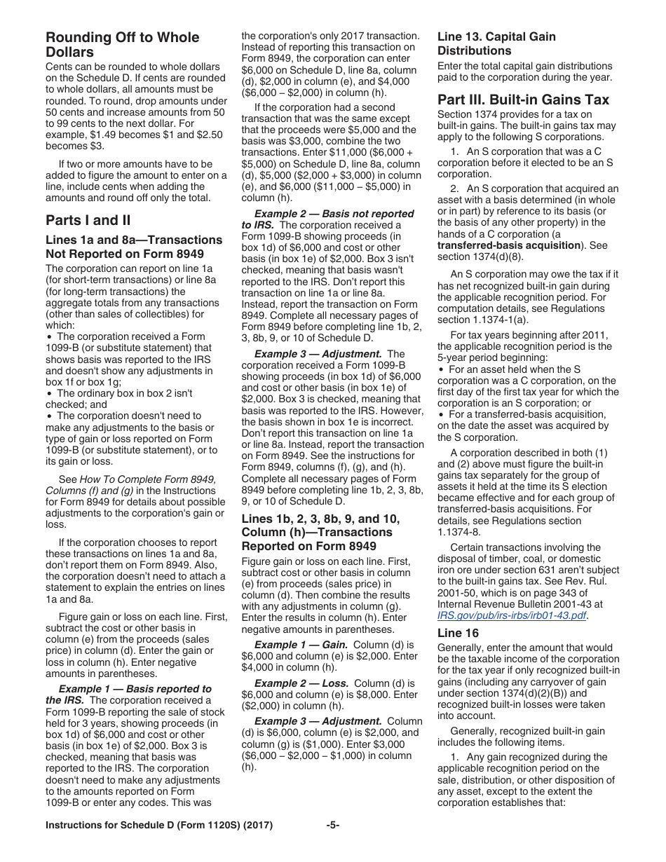 Instructions for IRS Form 1120S Schedule D Capital Gains and Losses and Built-In Gains, Page 5