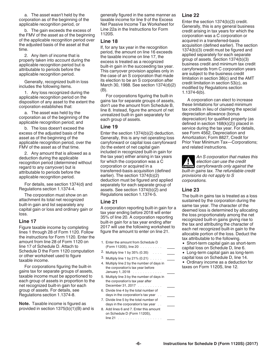 Instructions for IRS Form 1120S Schedule D Capital Gains and Losses and Built-In Gains, Page 6