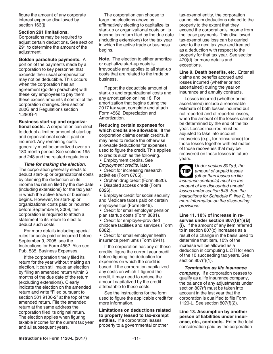 Instructions for IRS Form 1120-L U.S. Life Insurance Company Income Tax Return, Page 11