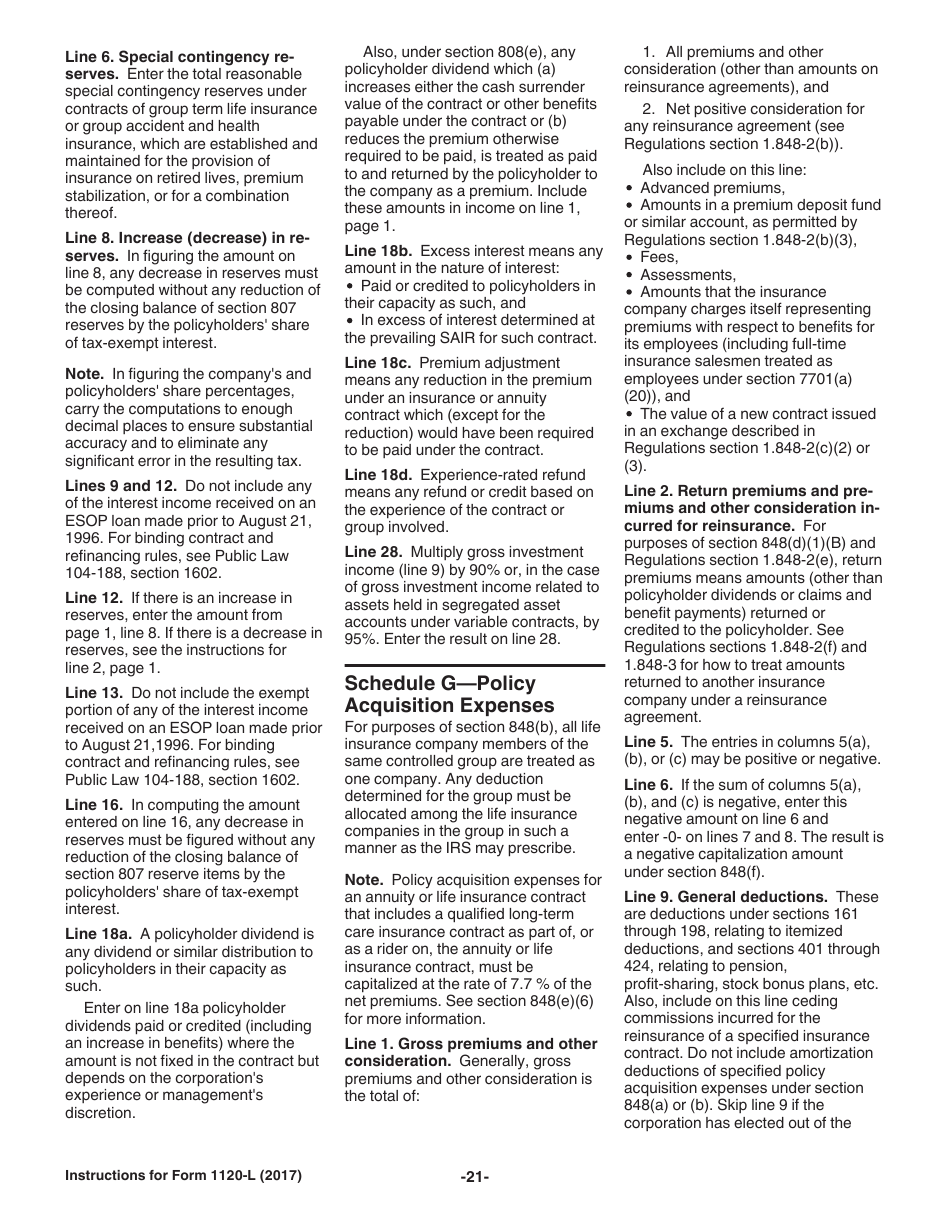 Instructions for IRS Form 1120-L U.S. Life Insurance Company Income Tax Return, Page 21