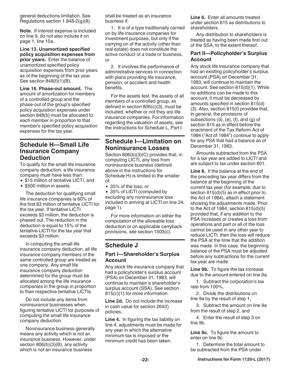 Instructions for IRS Form 1120-L U.S. Life Insurance Company Income Tax Return, Page 22
