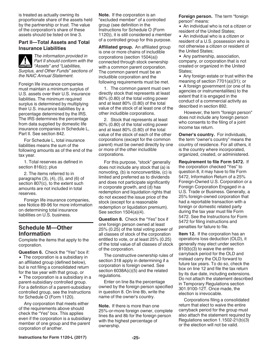 Instructions for IRS Form 1120-L U.S. Life Insurance Company Income Tax Return, Page 25