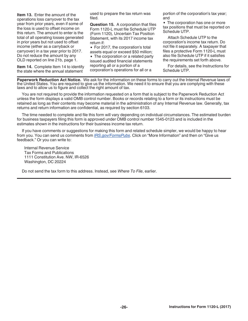 Instructions for IRS Form 1120-L U.S. Life Insurance Company Income Tax Return, Page 26