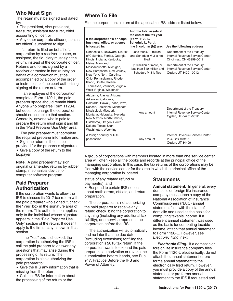 Instructions for IRS Form 1120-L U.S. Life Insurance Company Income Tax Return, Page 4