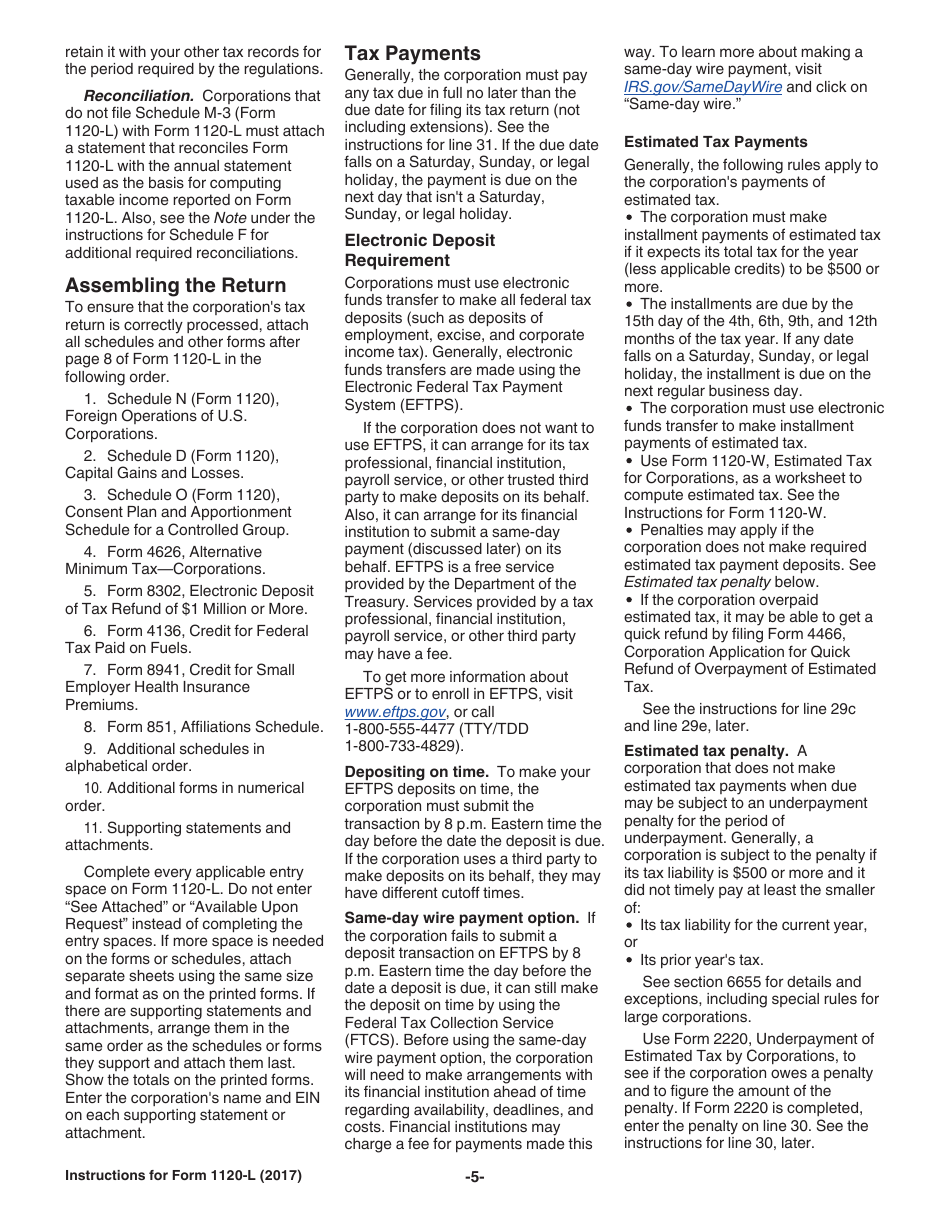 Instructions for IRS Form 1120-L U.S. Life Insurance Company Income Tax Return, Page 5