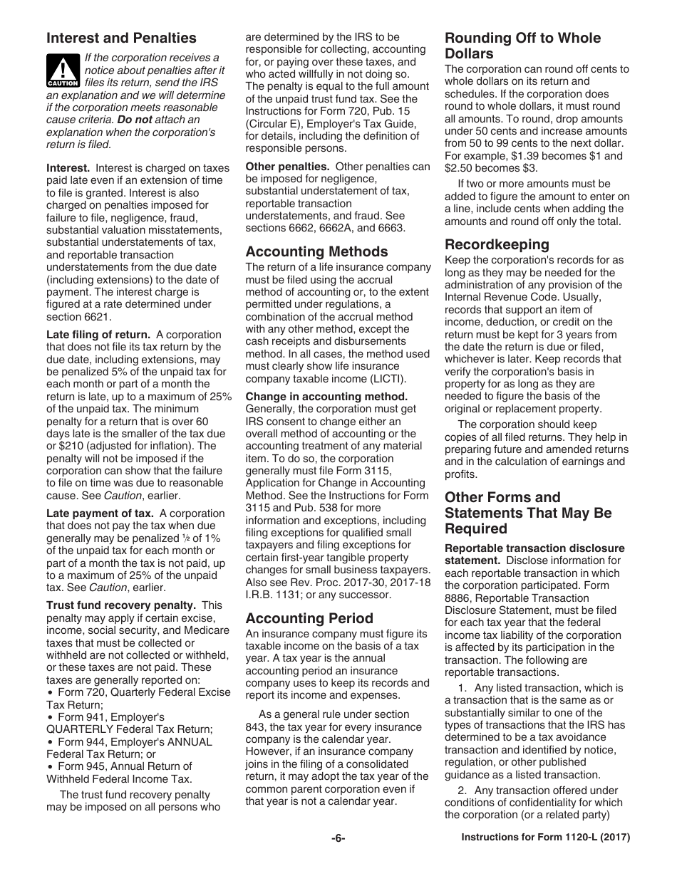 Instructions for IRS Form 1120-L U.S. Life Insurance Company Income Tax Return, Page 6