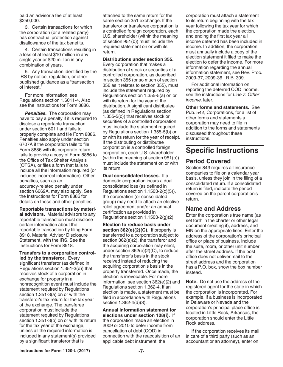 Instructions for IRS Form 1120-L U.S. Life Insurance Company Income Tax Return, Page 7