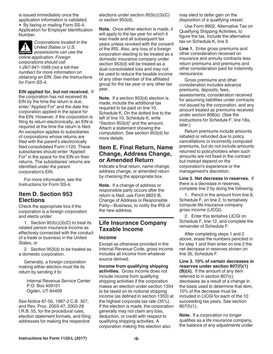 Instructions for IRS Form 1120-L U.S. Life Insurance Company Income Tax Return, Page 9