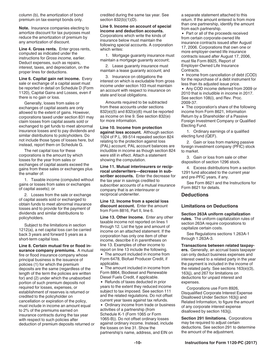 Instructions for IRS Form 1120-PC U.S. Property and Casualty Insurance Company Income Tax Return, Page 10