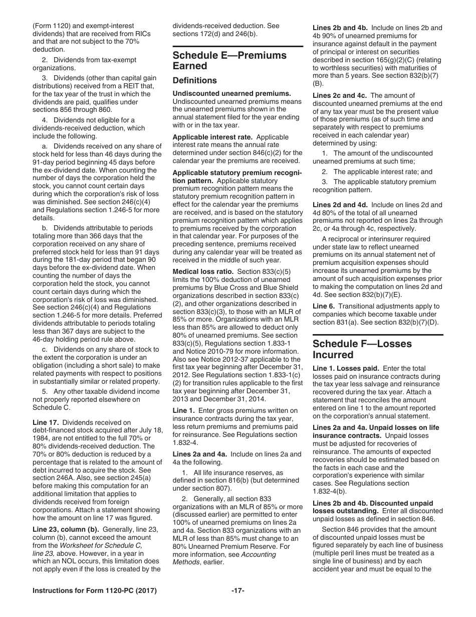 Instructions for IRS Form 1120-PC U.S. Property and Casualty Insurance Company Income Tax Return, Page 17