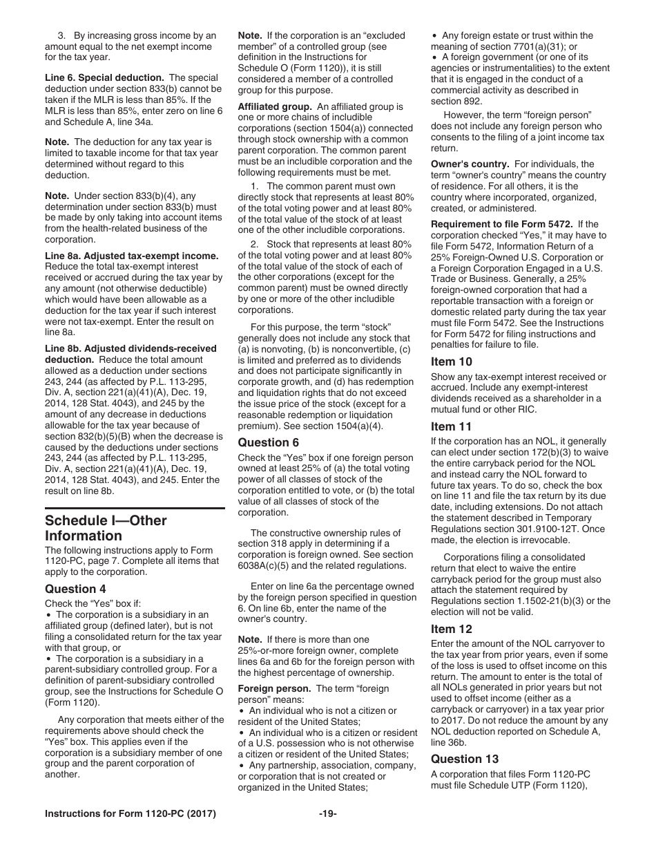 Instructions for IRS Form 1120-PC U.S. Property and Casualty Insurance Company Income Tax Return, Page 19