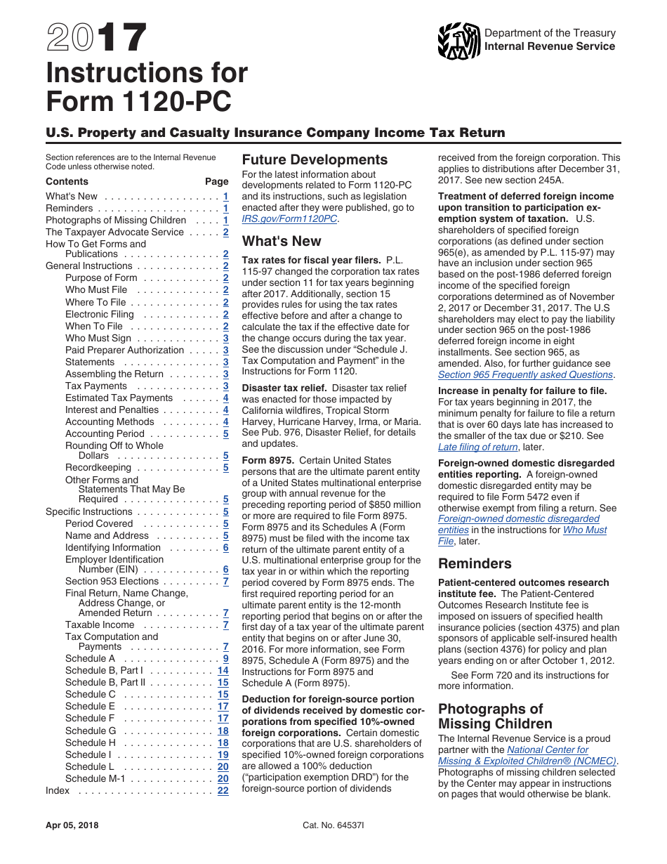 Instructions for IRS Form 1120-PC U.S. Property and Casualty Insurance Company Income Tax Return, Page 1