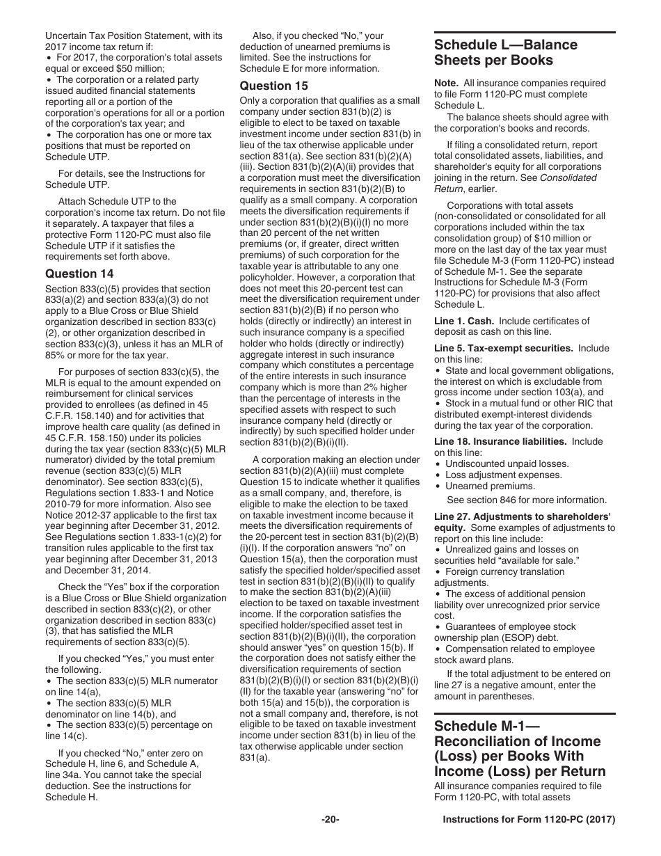 Instructions for IRS Form 1120-PC U.S. Property and Casualty Insurance Company Income Tax Return, Page 20