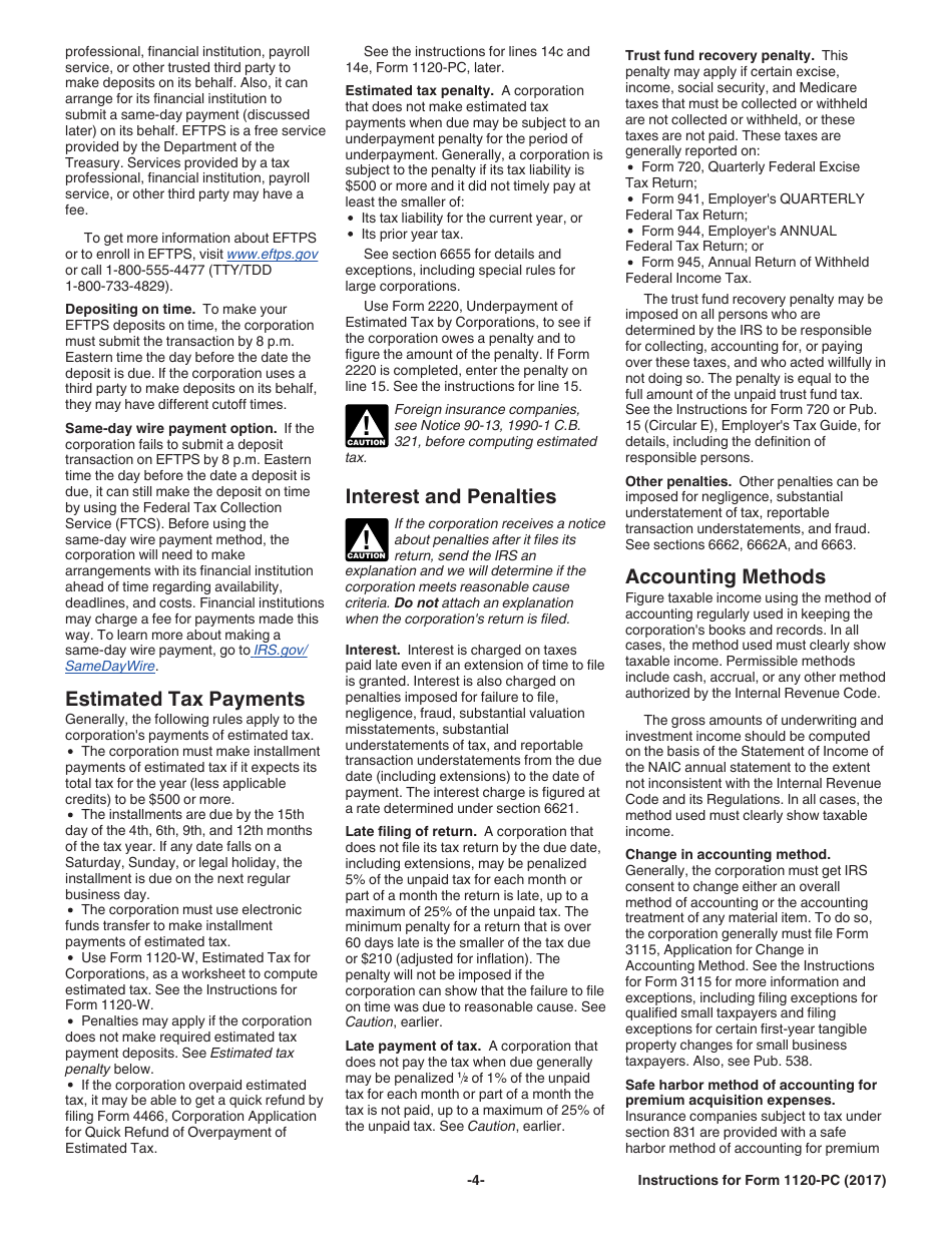 Instructions for IRS Form 1120-PC U.S. Property and Casualty Insurance Company Income Tax Return, Page 4