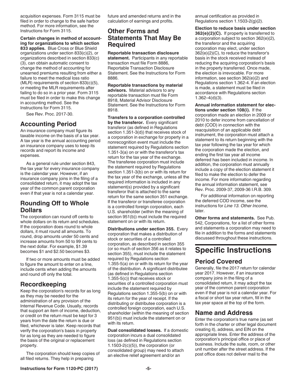 Instructions for IRS Form 1120-PC U.S. Property and Casualty Insurance Company Income Tax Return, Page 5