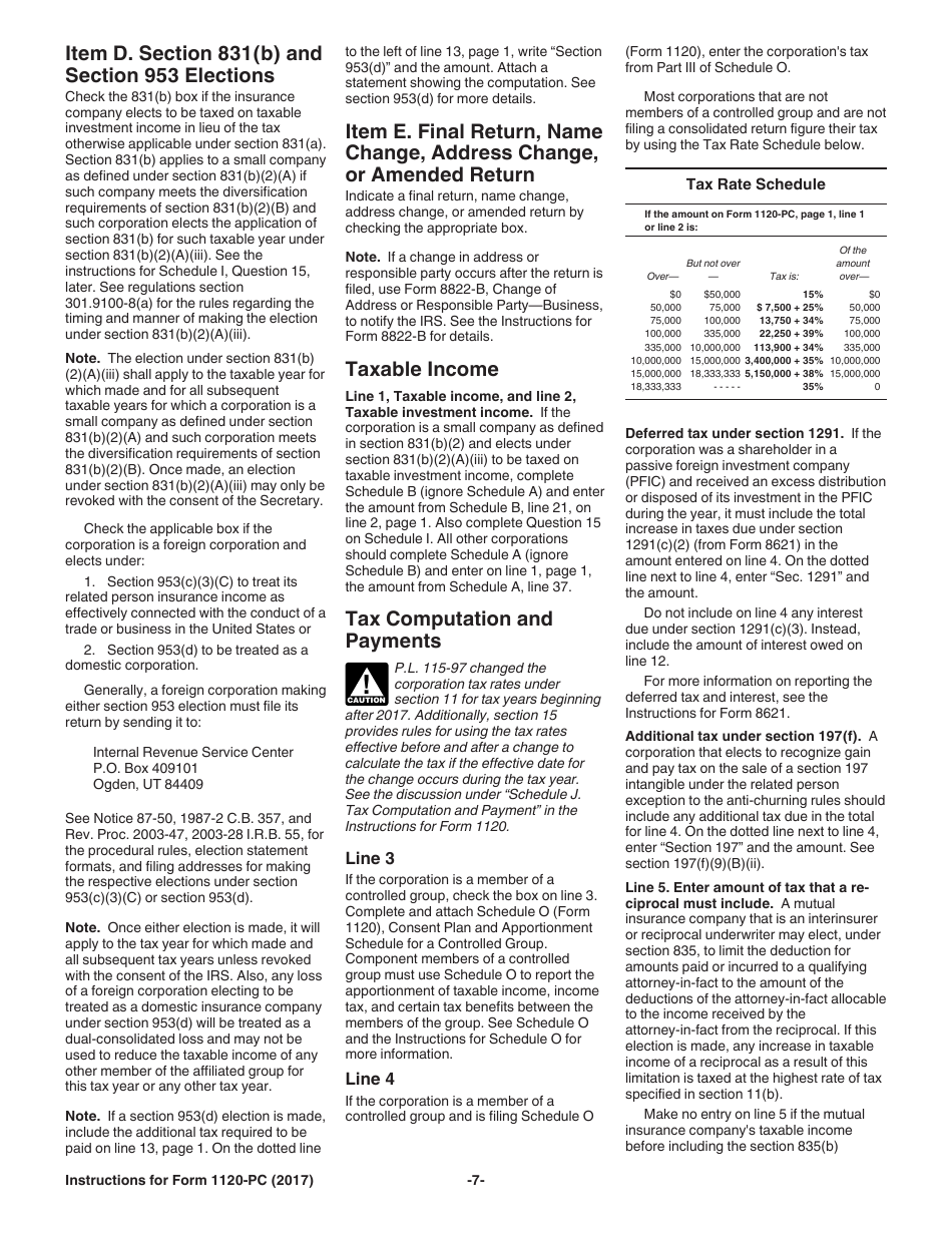 Instructions for IRS Form 1120-PC U.S. Property and Casualty Insurance Company Income Tax Return, Page 7