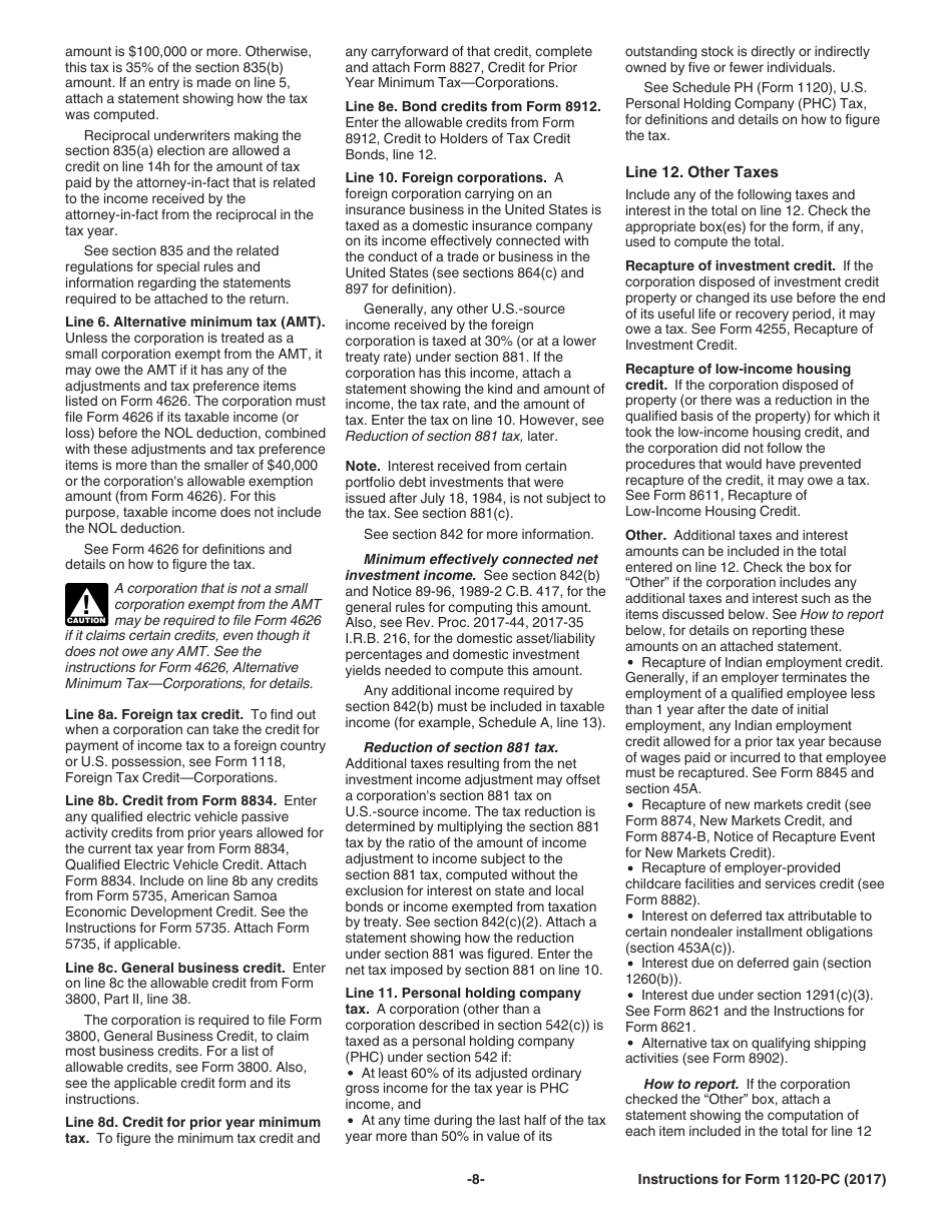 Instructions for IRS Form 1120-PC U.S. Property and Casualty Insurance Company Income Tax Return, Page 8
