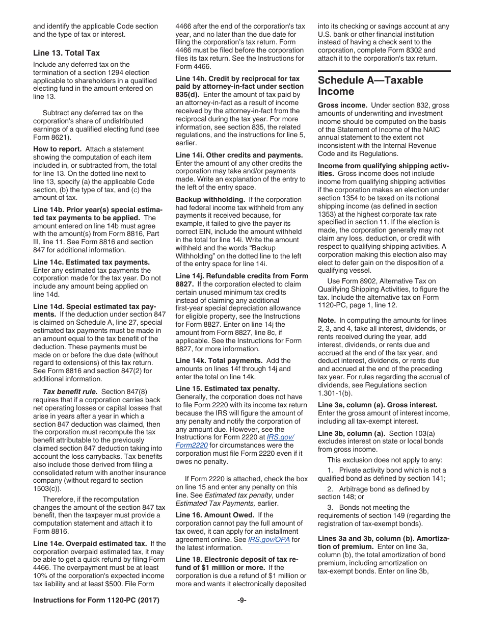 Instructions for IRS Form 1120-PC U.S. Property and Casualty Insurance Company Income Tax Return, Page 9