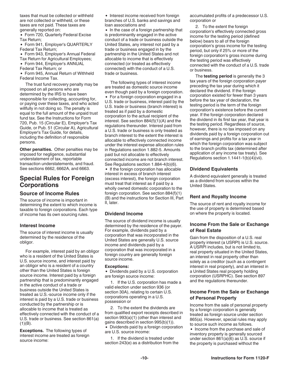 Instructions for IRS Form 1120-F U.S. Income Tax Return of a Foreign Corporation, Page 10
