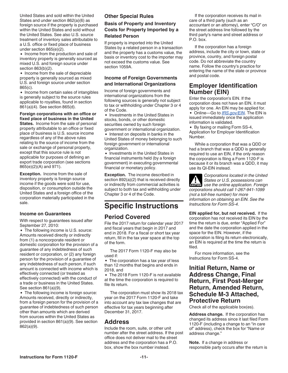 Instructions for IRS Form 1120-F U.S. Income Tax Return of a Foreign Corporation, Page 11