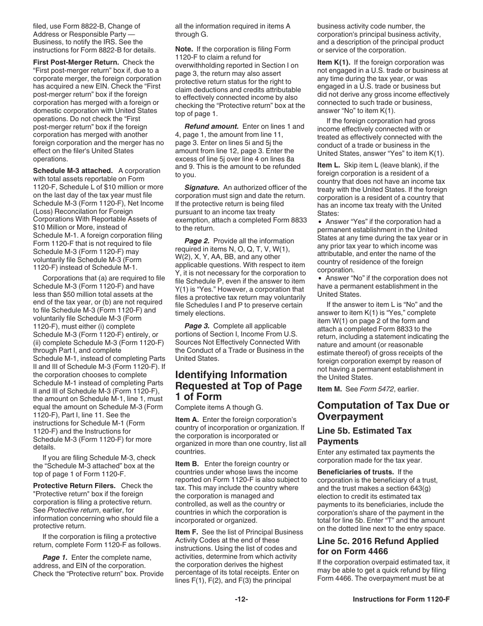 Instructions for IRS Form 1120-F U.S. Income Tax Return of a Foreign Corporation, Page 12