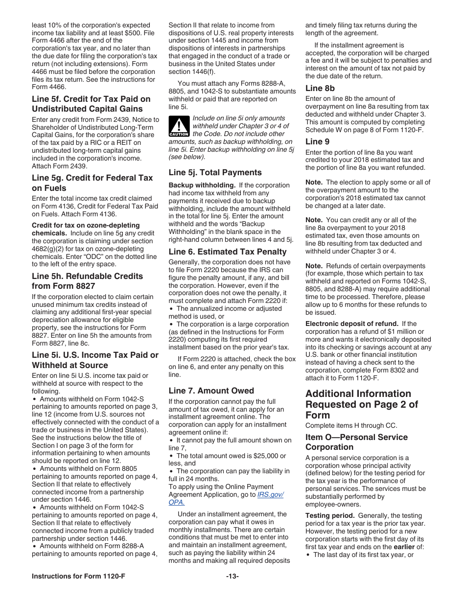 Instructions for IRS Form 1120-F U.S. Income Tax Return of a Foreign Corporation, Page 13