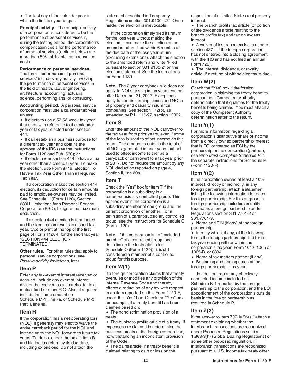 Instructions for IRS Form 1120-F U.S. Income Tax Return of a Foreign Corporation, Page 14