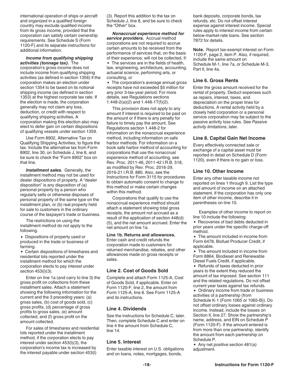 Instructions for IRS Form 1120-F U.S. Income Tax Return of a Foreign Corporation, Page 18
