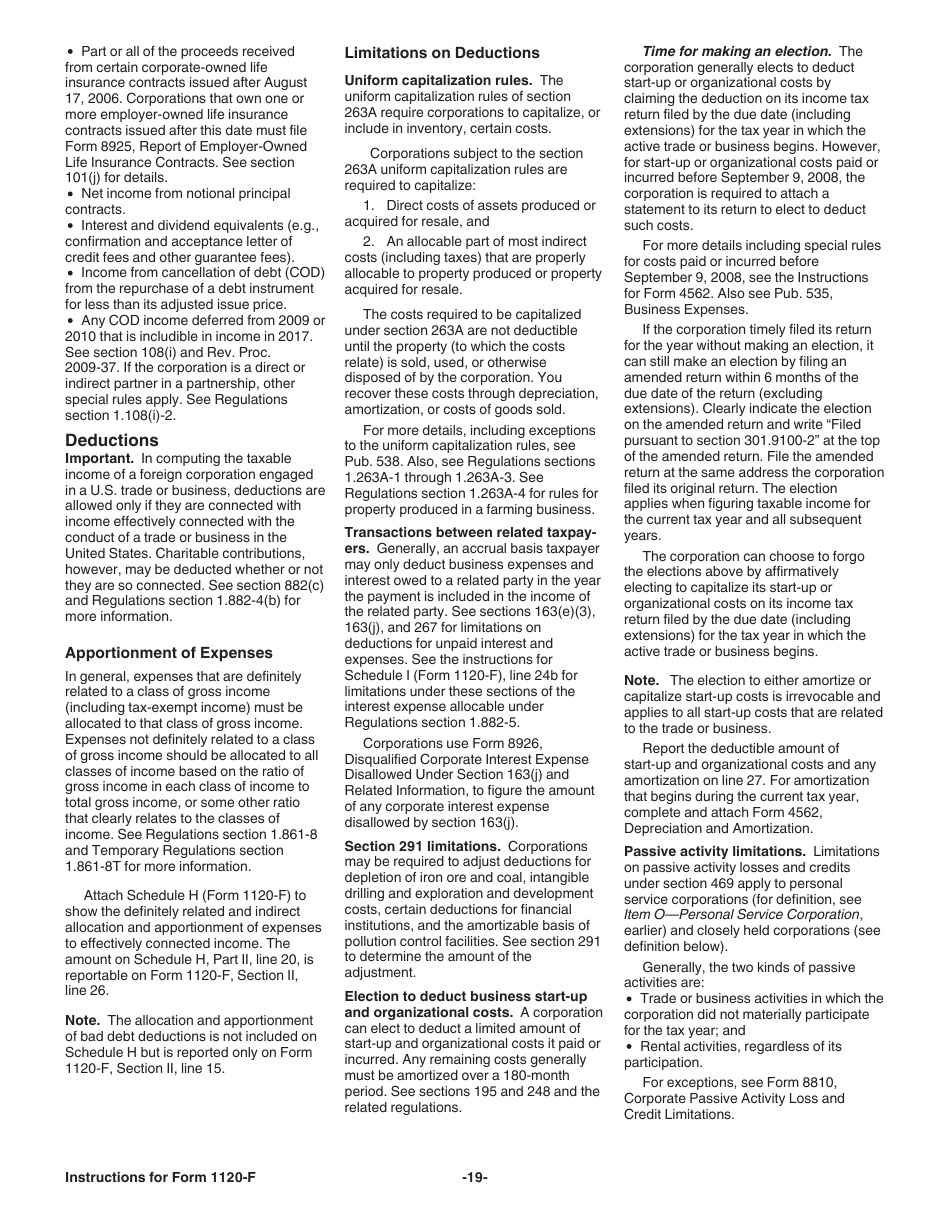 Instructions for IRS Form 1120-F U.S. Income Tax Return of a Foreign Corporation, Page 19