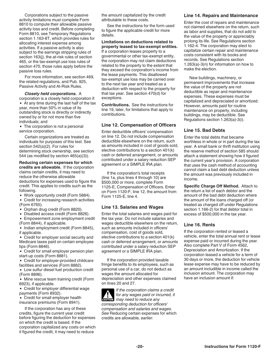 Instructions for IRS Form 1120-F U.S. Income Tax Return of a Foreign Corporation, Page 20
