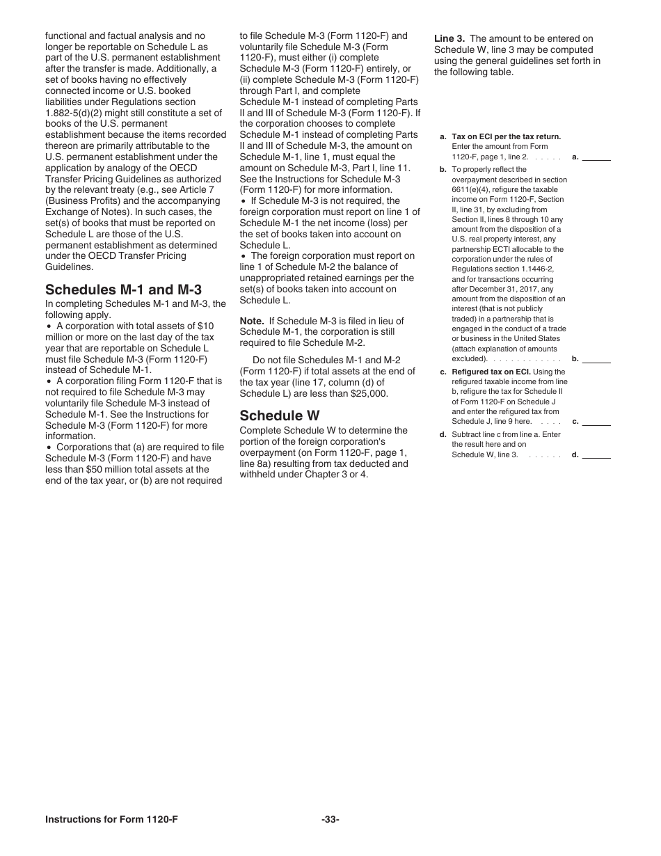Instructions for IRS Form 1120-F U.S. Income Tax Return of a Foreign Corporation, Page 33