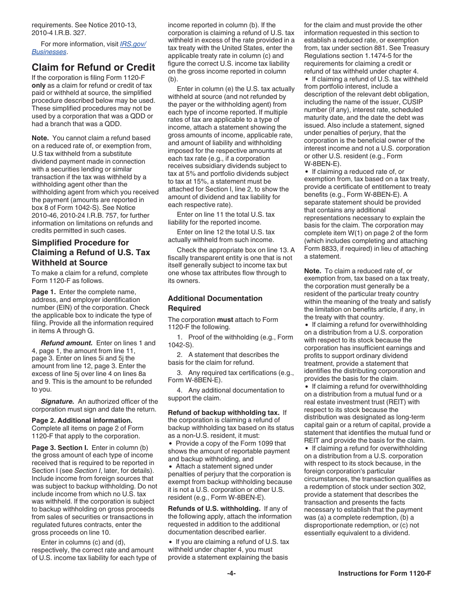 Instructions for IRS Form 1120-F U.S. Income Tax Return of a Foreign Corporation, Page 4