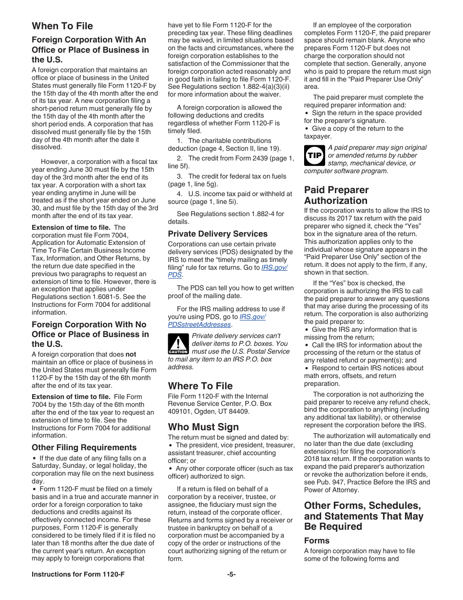 Instructions for IRS Form 1120-F U.S. Income Tax Return of a Foreign Corporation, Page 5
