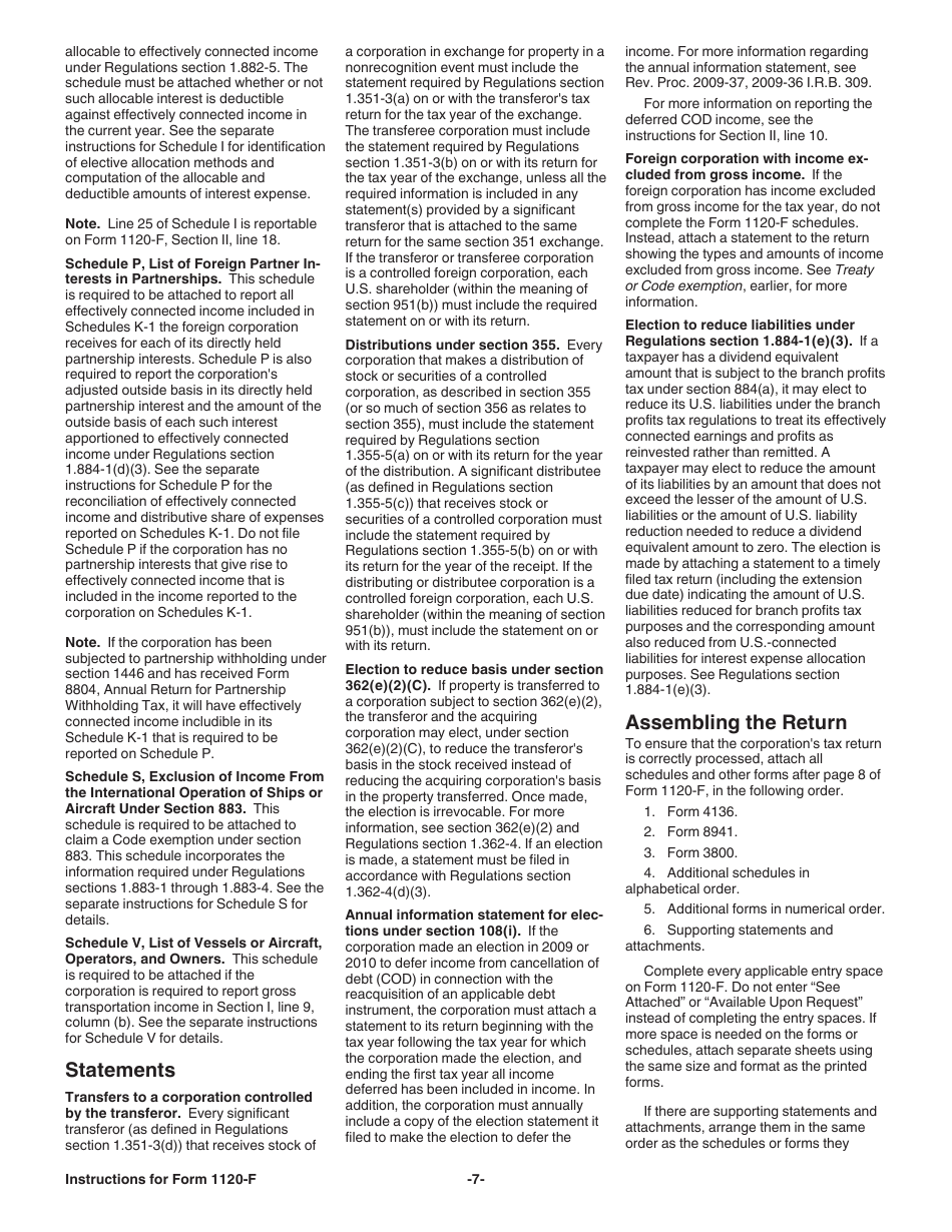 Instructions for IRS Form 1120-F U.S. Income Tax Return of a Foreign Corporation, Page 7