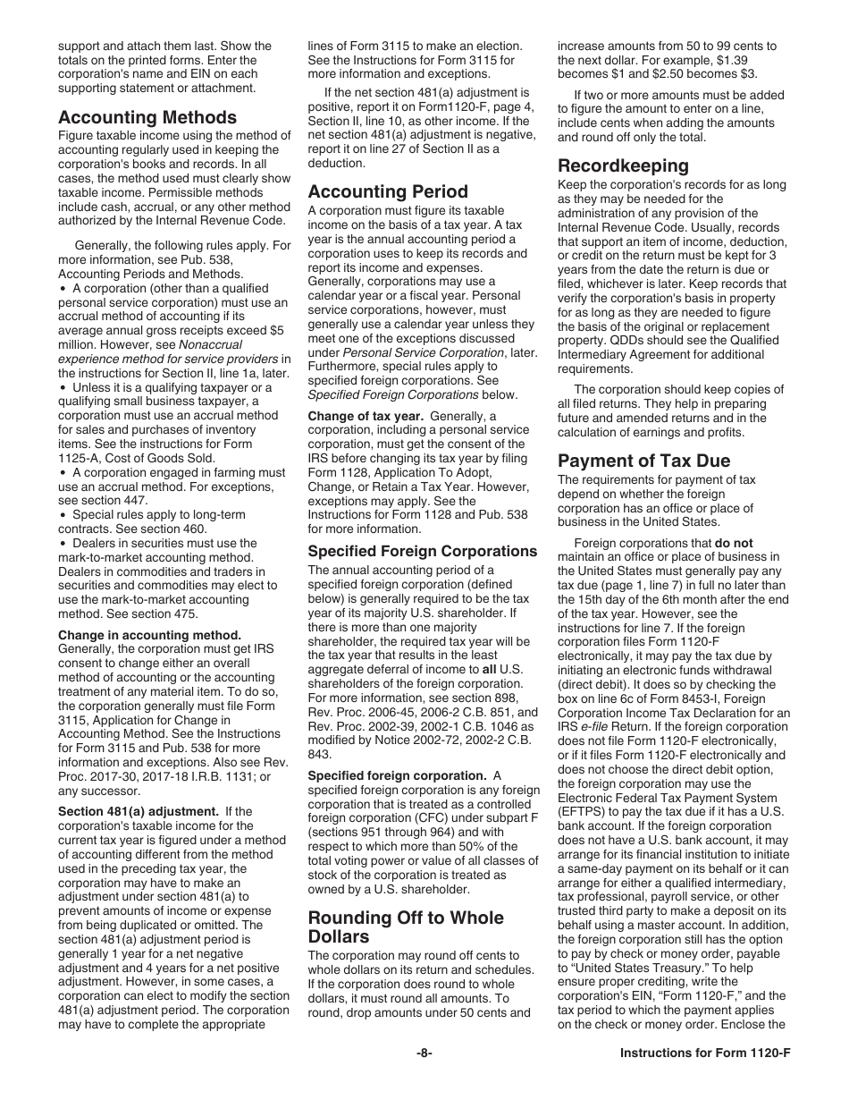 Instructions for IRS Form 1120-F U.S. Income Tax Return of a Foreign Corporation, Page 8
