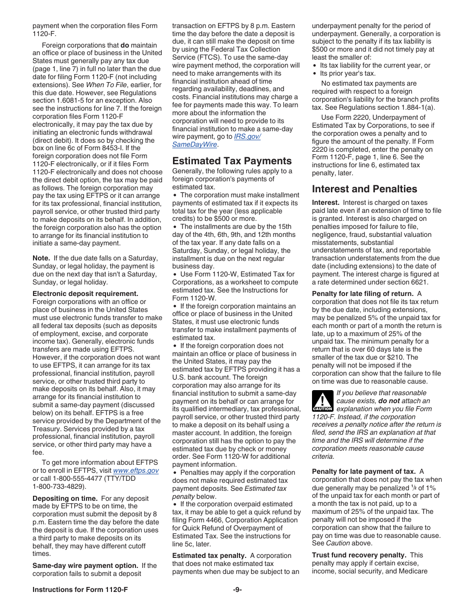 Instructions for IRS Form 1120-F U.S. Income Tax Return of a Foreign Corporation, Page 9