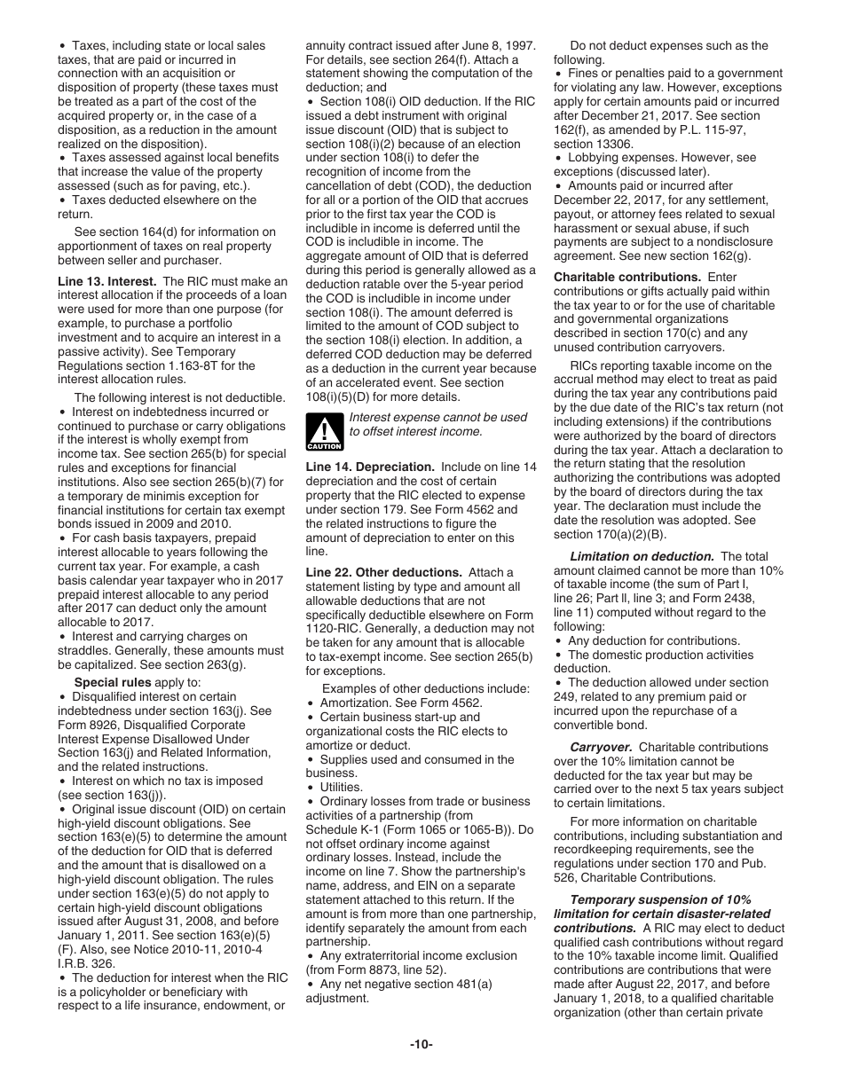 Instructions for IRS Form 1120-RIC U.S. Income Tax Return for Regulated Investment Companies, Page 10