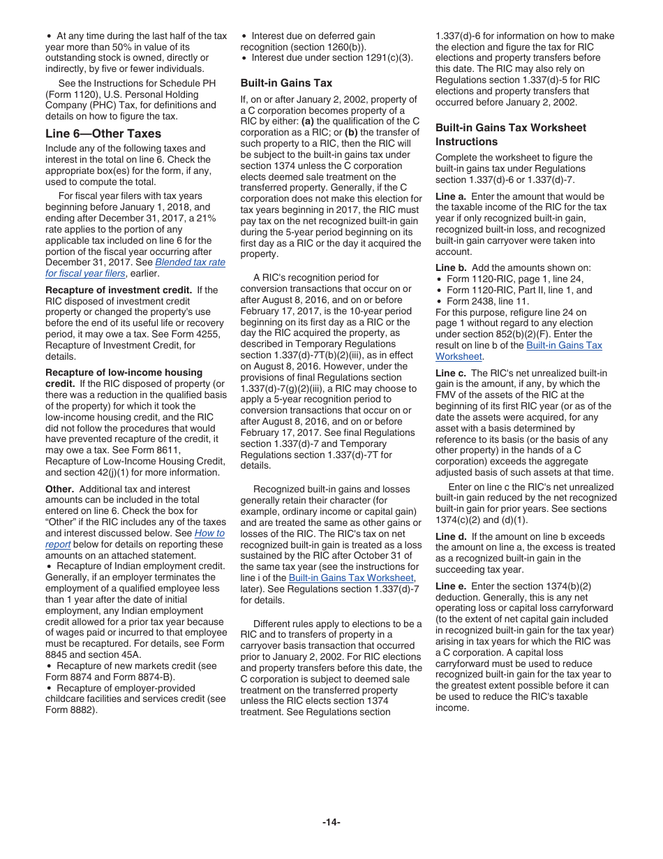 Instructions for IRS Form 1120-RIC U.S. Income Tax Return for Regulated Investment Companies, Page 14