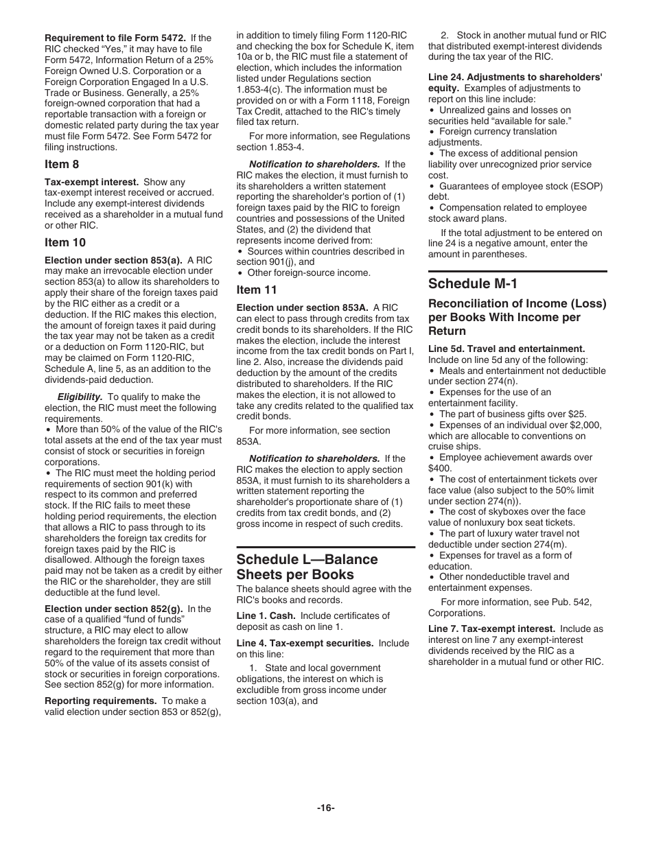 Instructions for IRS Form 1120-RIC U.S. Income Tax Return for Regulated Investment Companies, Page 16
