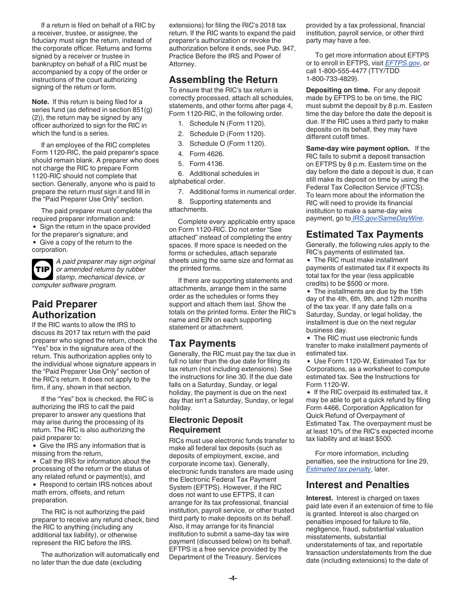 Instructions for IRS Form 1120-RIC U.S. Income Tax Return for Regulated Investment Companies, Page 4