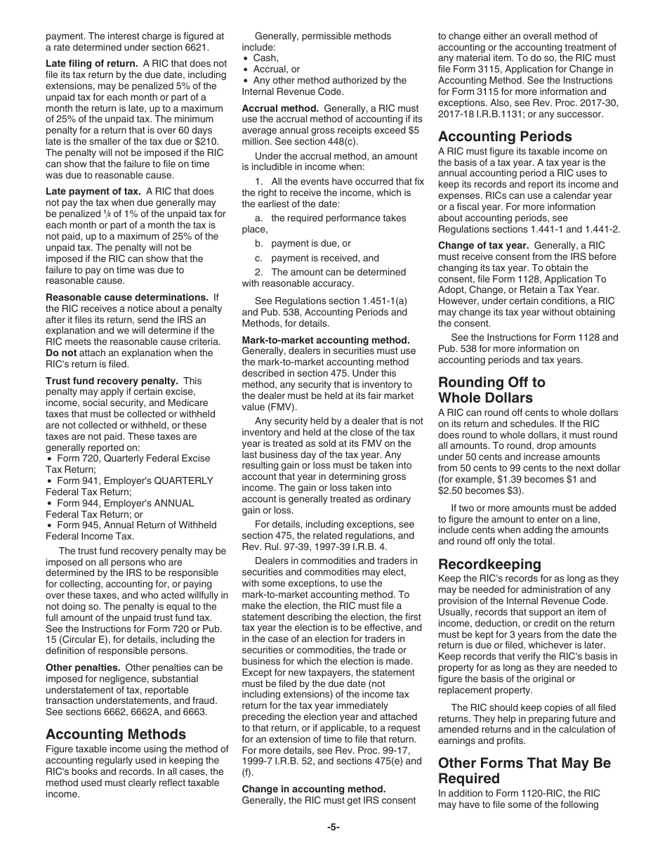 Instructions for IRS Form 1120-RIC U.S. Income Tax Return for Regulated Investment Companies, Page 5
