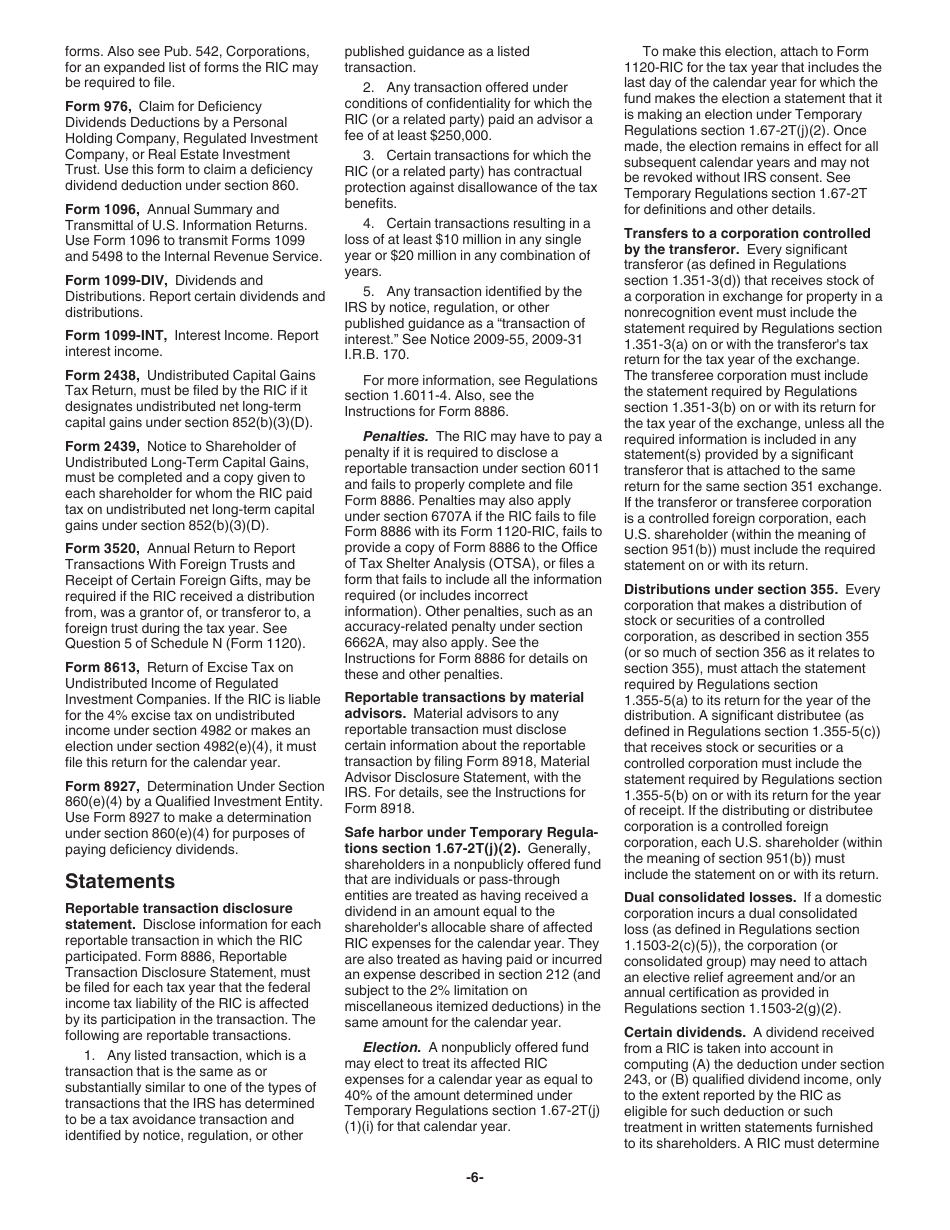 Instructions for IRS Form 1120-RIC U.S. Income Tax Return for Regulated Investment Companies, Page 6