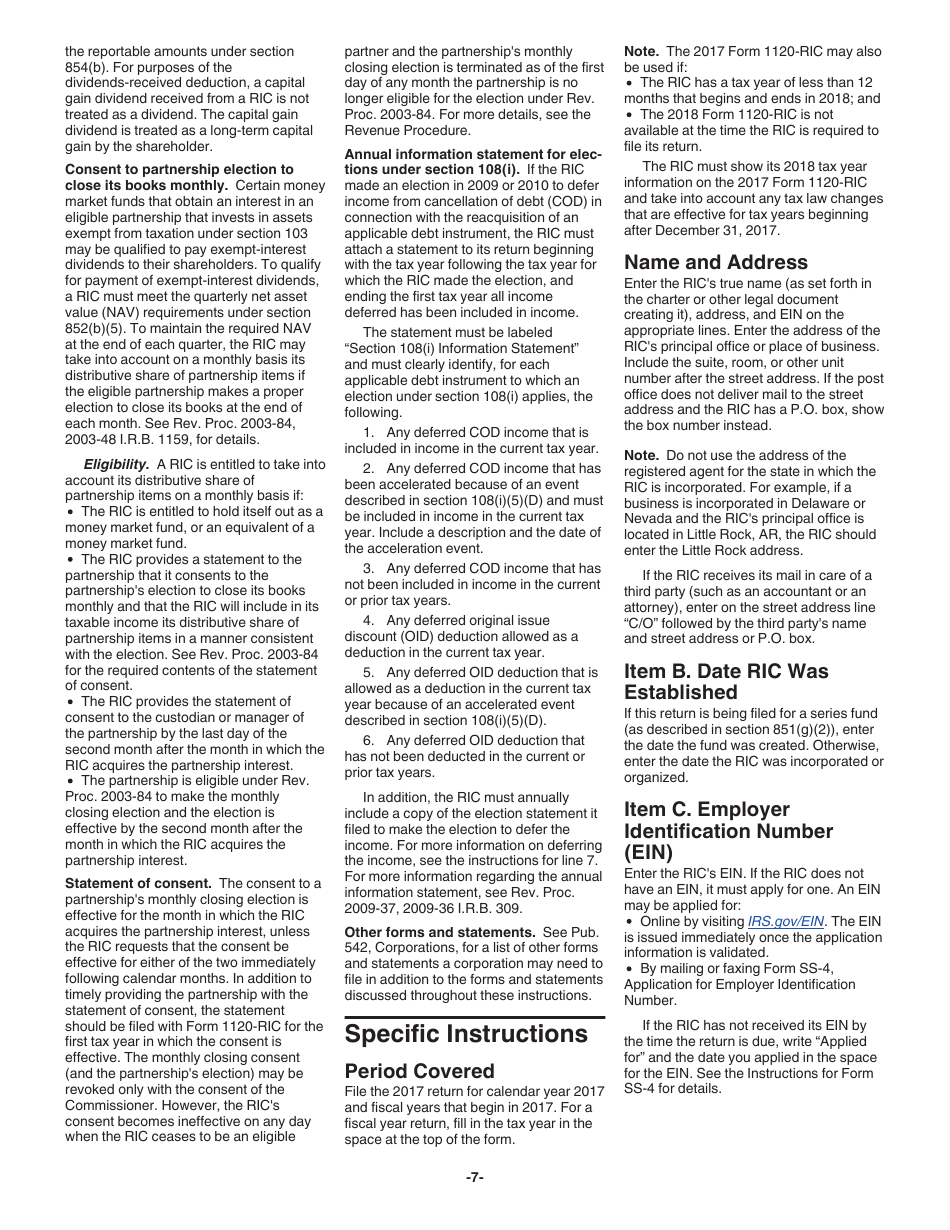 Instructions for IRS Form 1120-RIC U.S. Income Tax Return for Regulated Investment Companies, Page 7