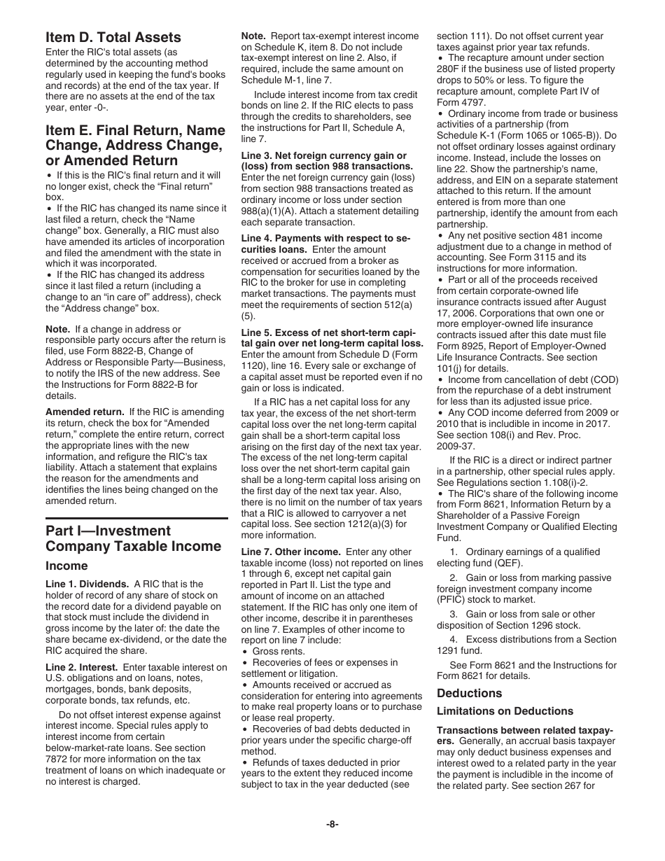 Instructions for IRS Form 1120-RIC U.S. Income Tax Return for Regulated Investment Companies, Page 8