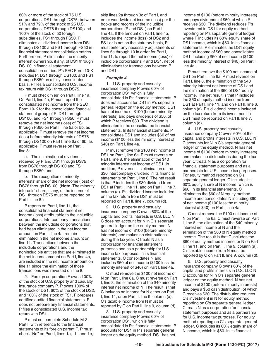 Instructions for IRS Form 1120-PC Schedule M-3 Net Income (Loss) Reconciliation for U.S. Property and Casualty Insurance Companies With Total Assets of $10 Million or More, Page 10