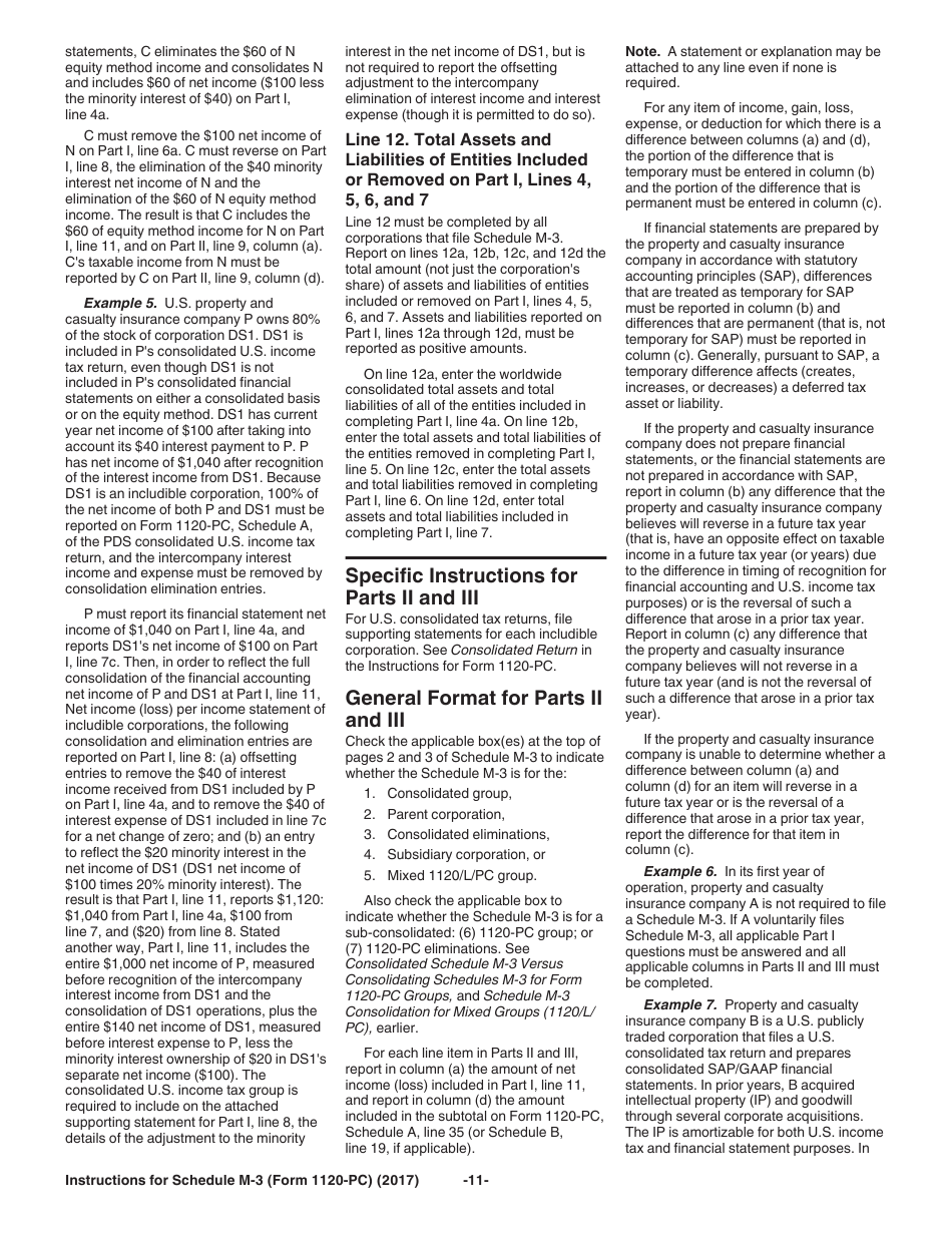 Instructions for IRS Form 1120-PC Schedule M-3 Net Income (Loss) Reconciliation for U.S. Property and Casualty Insurance Companies With Total Assets of $10 Million or More, Page 11