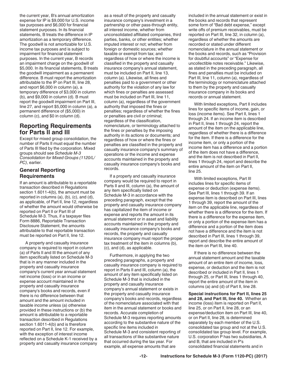 Instructions for IRS Form 1120-PC Schedule M-3 Net Income (Loss) Reconciliation for U.S. Property and Casualty Insurance Companies With Total Assets of $10 Million or More, Page 12