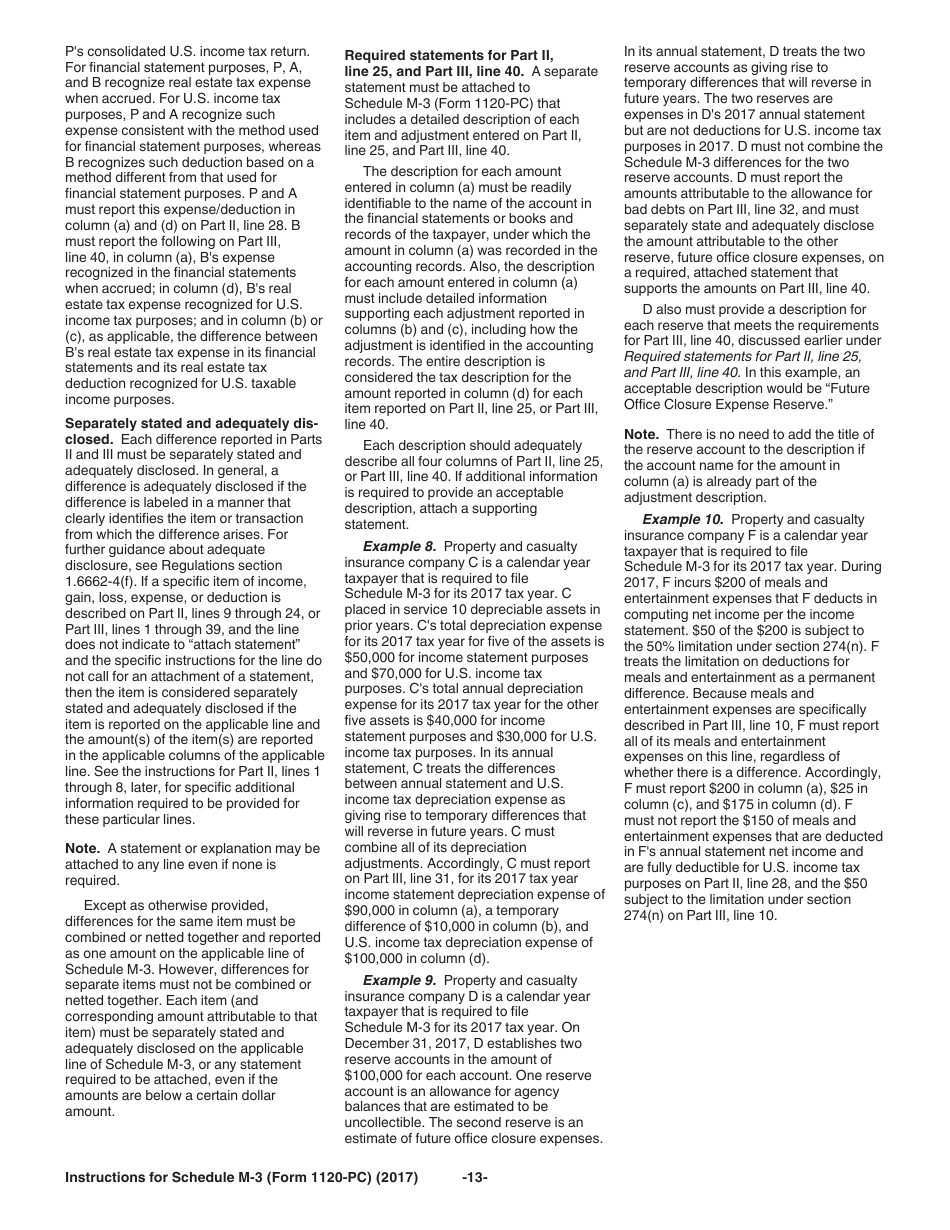 Instructions for IRS Form 1120-PC Schedule M-3 Net Income (Loss) Reconciliation for U.S. Property and Casualty Insurance Companies With Total Assets of $10 Million or More, Page 13