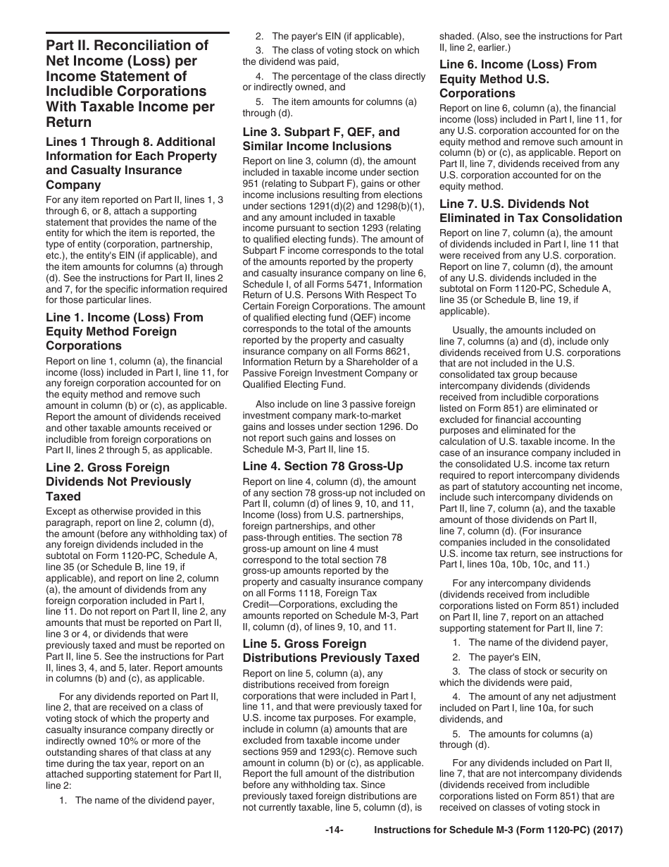 Instructions for IRS Form 1120-PC Schedule M-3 Net Income (Loss) Reconciliation for U.S. Property and Casualty Insurance Companies With Total Assets of $10 Million or More, Page 14