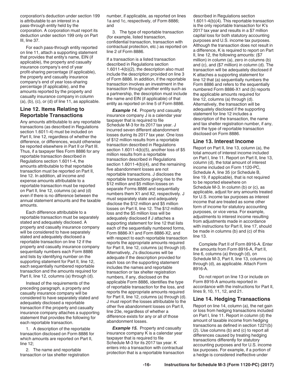 Instructions for IRS Form 1120-PC Schedule M-3 Net Income (Loss) Reconciliation for U.S. Property and Casualty Insurance Companies With Total Assets of $10 Million or More, Page 16